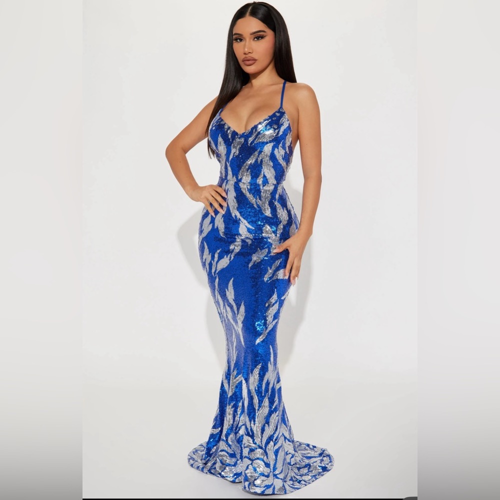 Blue and silver sequin dress